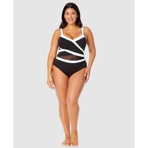 Anne Cole Plus Size Mesh-Trim One-Piece Swimsuit Black Size 18W 1174